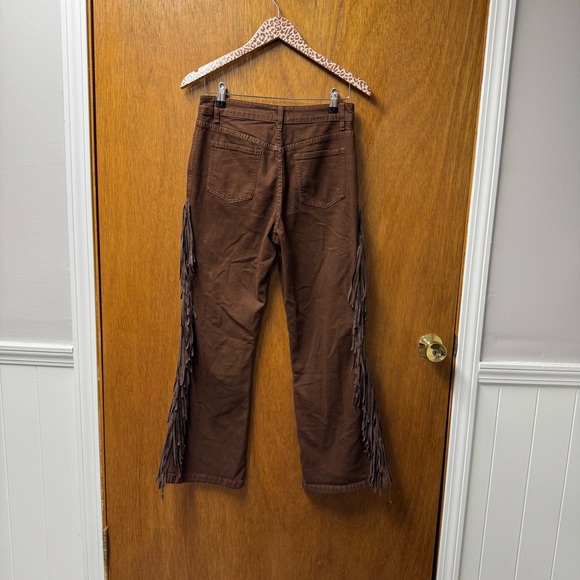 NEW Oyrosy Vintage Western Fringe Flared Jeans Brown Small - Picture 12 of 13